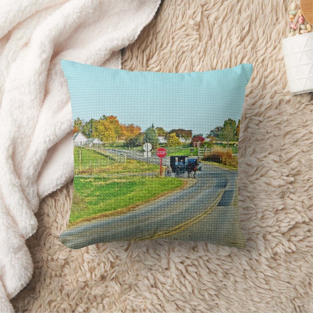 "AMISH BUGGY IN VREEDZAAM LANDSCHAP" KUSSEN (Deken)