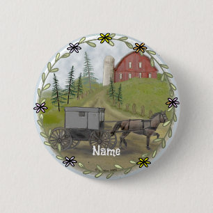 Amish Buggy Visiting pin knop Ronde Button 5,7 Cm