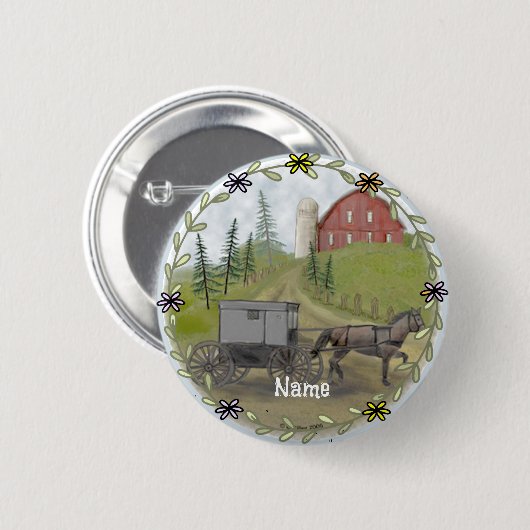 Amish Buggy Visiting pin knop Ronde Button 5,7 Cm (Voorkant /achterkant)