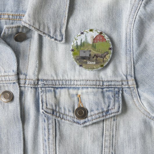 Amish Buggy Visiting pin knop Ronde Button 5,7 Cm (In situ)