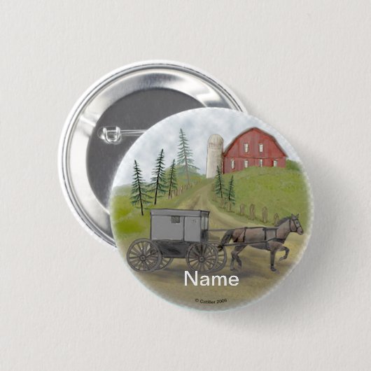 Amish Buggy Visiting Ronde Button 5,7 Cm (Voorkant /achterkant)