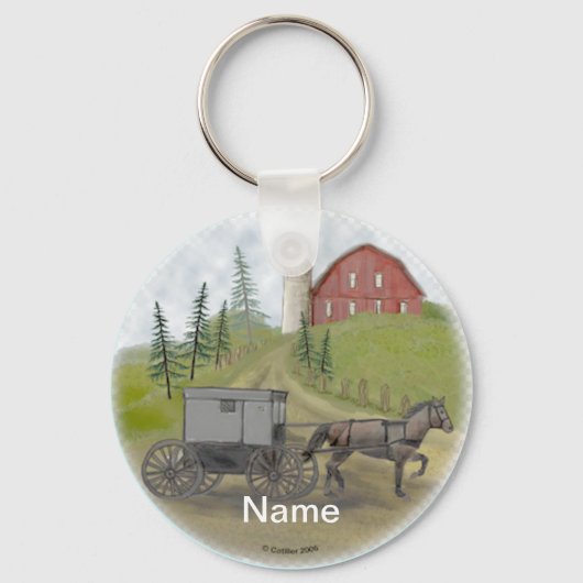 Amish Buggy Visiting Sleutelhanger (Voorkant)