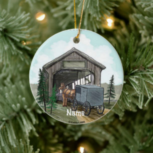 Amish Covered Bridge Keramisch Ornament