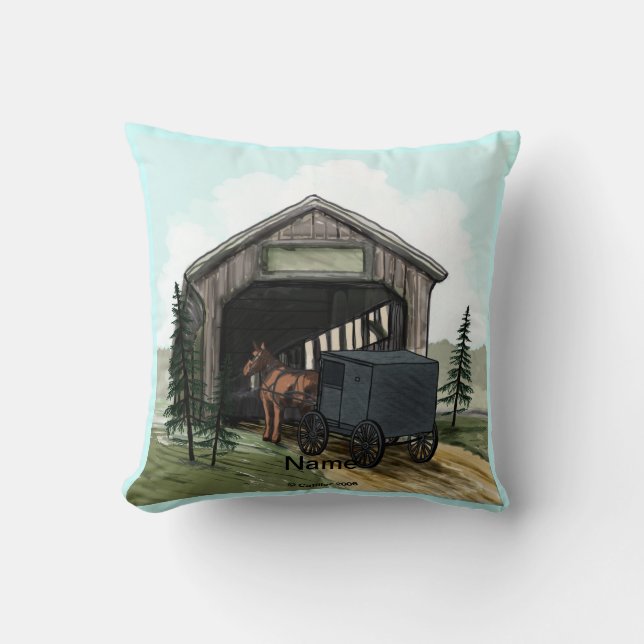 Amish Covered Bridge Kussen (Voorkant)
