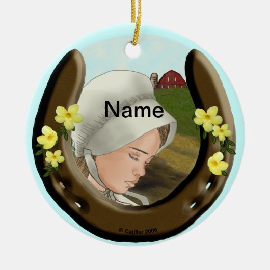 Amish Hoefijzer Girl Keramisch Ornament (Voorkant)