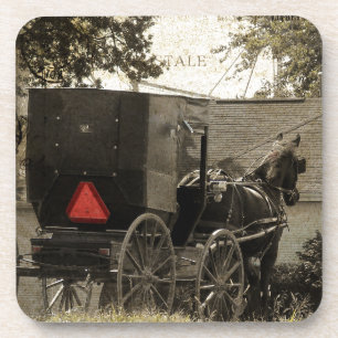 Amish Horse and Buggy Sepia Briefkaart Digital Art Drankjes Onderzetter