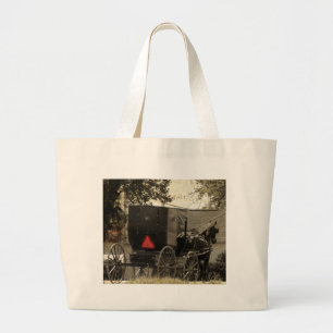 Amish Horse and Buggy Sepia Briefkaart Digital Art Grote Tote Bag