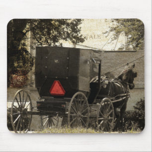 Amish Horse and Buggy Sepia Briefkaart Digital Art Muismat
