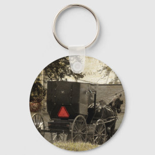 Amish Horse and Buggy Sepia Briefkaart Digital Art Sleutelhanger