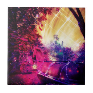 Amish Horse and Buggy Trippy Colorful Digital Art Tegeltje