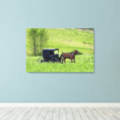 Amish paard en buggy bij Berlijn, Ohio. Canvas Afdruk (Insitu (Houten vloer))