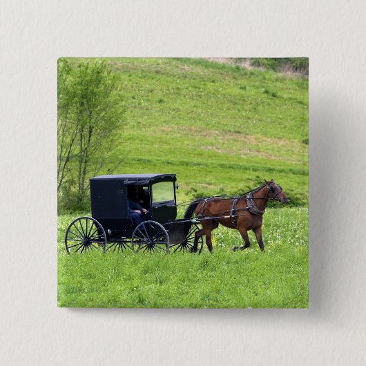 Amish paard en buggy bij Berlijn, Ohio. Vierkante Button 5,1 Cm (Voorkant)