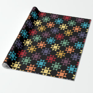 Amish Quilt drukt heldere kleuren af op zwart gepa Cadeaupapier