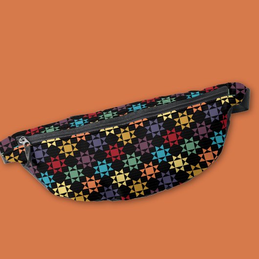 Amish Quilt drukt heldere kleuren af op zwart gepa Heuptasje