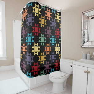 Amish Quilt Print Bright Colors op Black Pattered Douchegordijn