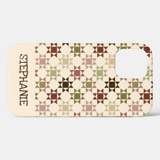 Amish Quilt Print Cream, bruin gepersonaliseerd Case-Mate iPhone Case (Achterkant (horizontaal))