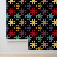 Amish Quilt Print Heldere kleuren op zwart