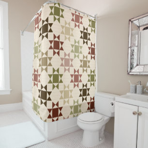 Amish Quilt Print Sage Green, Cream Patterched Douchegordijn
