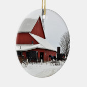 Amish Red Barn kerstversiering Keramisch Ornament (Rechts)