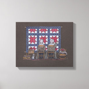 Amish Women Quilting Canvas Afdruk