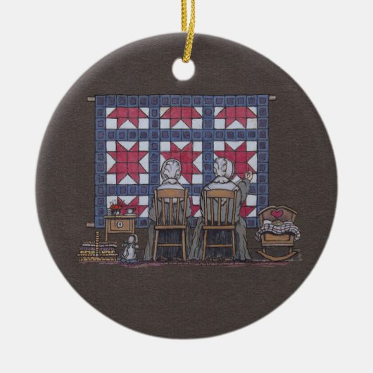 Amish Women Quilting Keramisch Ornament (Voorkant)