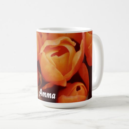Amma ~ An Array of Oranje Tulips Koffiemok (Voorkant rechts)