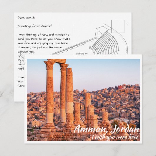 Amman Jordan met Citadel Briefkaart (Voorkant / Achterkant)