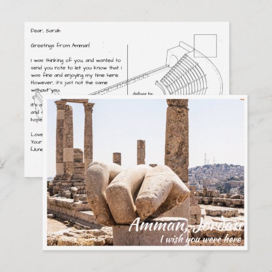 Amman Jordan met hand van Hercules Briefkaart (Voorkant / Achterkant)