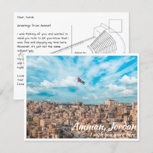 Amman Jordan met Jordaanse vlag Briefkaart