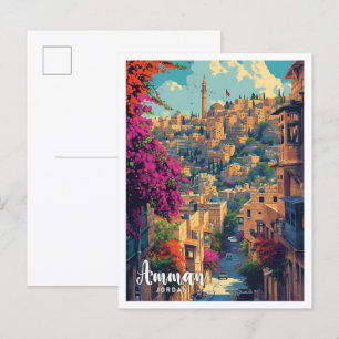 Amman Jordan Vintage Kunst Reizen Illustratie Briefkaart