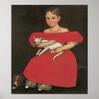 Ammi Phillips Girl in Red met haar kat en hond Poster