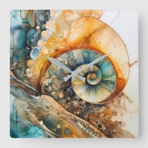 Ammoniet Gem Fossiele Wandklok Vierkante Klok