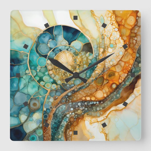 Ammoniet Gem Fossiele Wandklok Vierkante Klok (Voorkant)