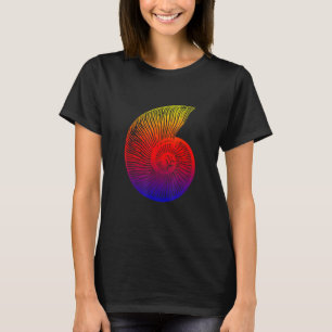 Ammonite Red Blue Yellow Fossil Design T-shirt