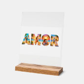 AMOR Acrylic Sign with Vibrant Beach Couples (Angle)