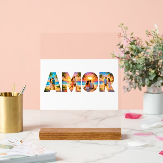 AMOR Acrylic Sign with Vibrant Beach Couples (Mariage)