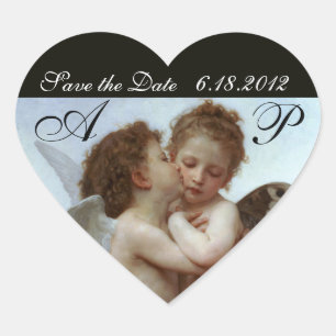 Amor and Psyche as Children Wedding Party Monogram Hart Sticker