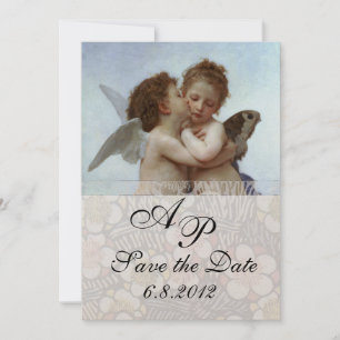 Amor en Psyche als Kinderen Trouwfeest Monogram Kaart