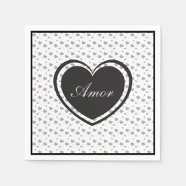 Amor Grey glanzende harten schattig romantisch pat Servet