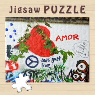 Amor Hart en Vrede op een Graffiti Muur - Legpuzzel