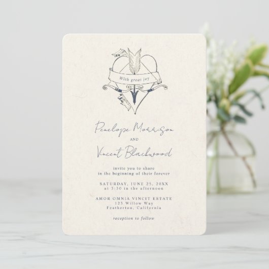 AMOR OMNIA VINCIT Wedding Invitation (Debout devant)