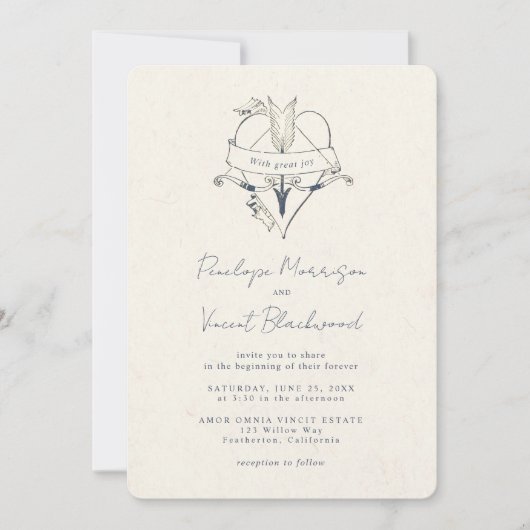 AMOR OMNIA VINCIT Wedding Invitation Kaart (Voorkant)