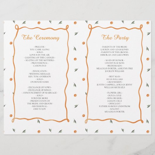 Amore & Aranci | Programme de mariage plié (Dos)