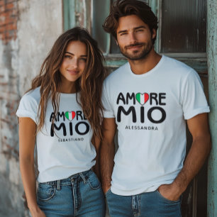 Amore Mio Koppels Italiaanse Vlag Hart Wit T-shirt
