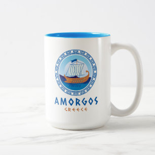 Amorgos, Griekenland Grieks scheepsontwerp Tweekleurige Koffiemok