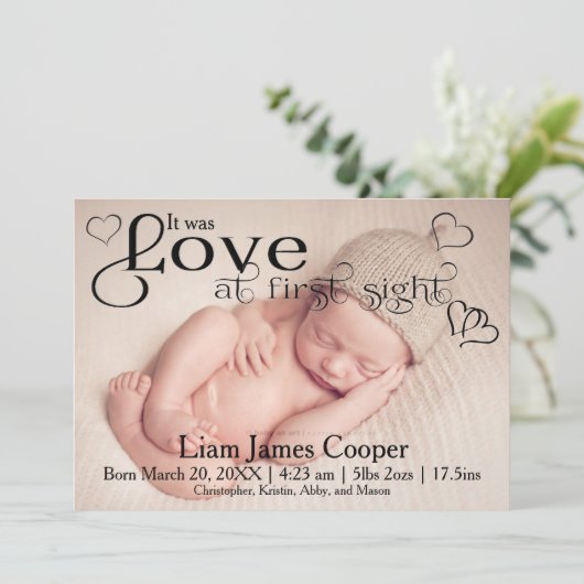 Amour à première vue - Faire-part bébé (Debout devant)