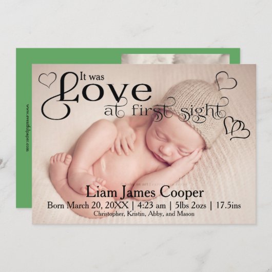 Amour à première vue - Faire-part bébé (Devant / Derrière)