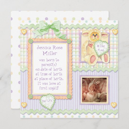 Amour à première vue, Faire-part de naissance d'ag (Devant / Derrière)