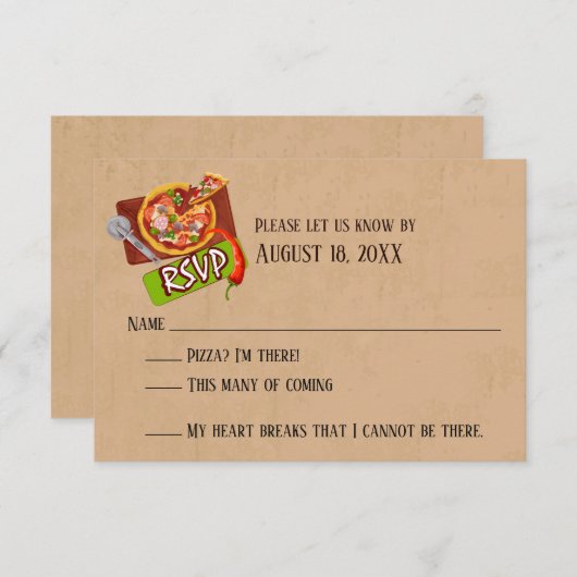 Amour amusant et Mariage de pizza Cartes RSVP (Devant / Derrière)