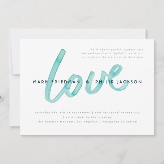 Amour Aquarelle Moderne Gay Mariage Invitations (Devant)